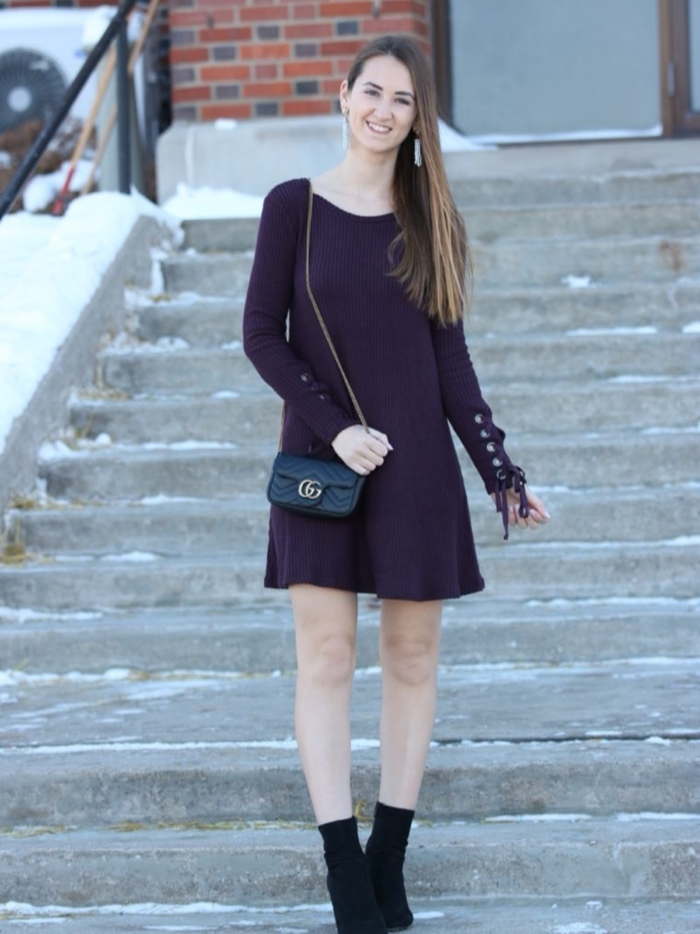 American Eagle Soft & Sexy Plush Ribbed Lace-Up Sleeve Mini Dress